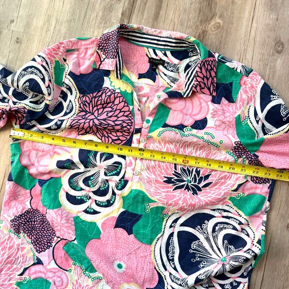 Talbots Women XL Cotton Popover Tunic Top Bold Multicolor Floral Resort Preppy - Picture 8 of 8